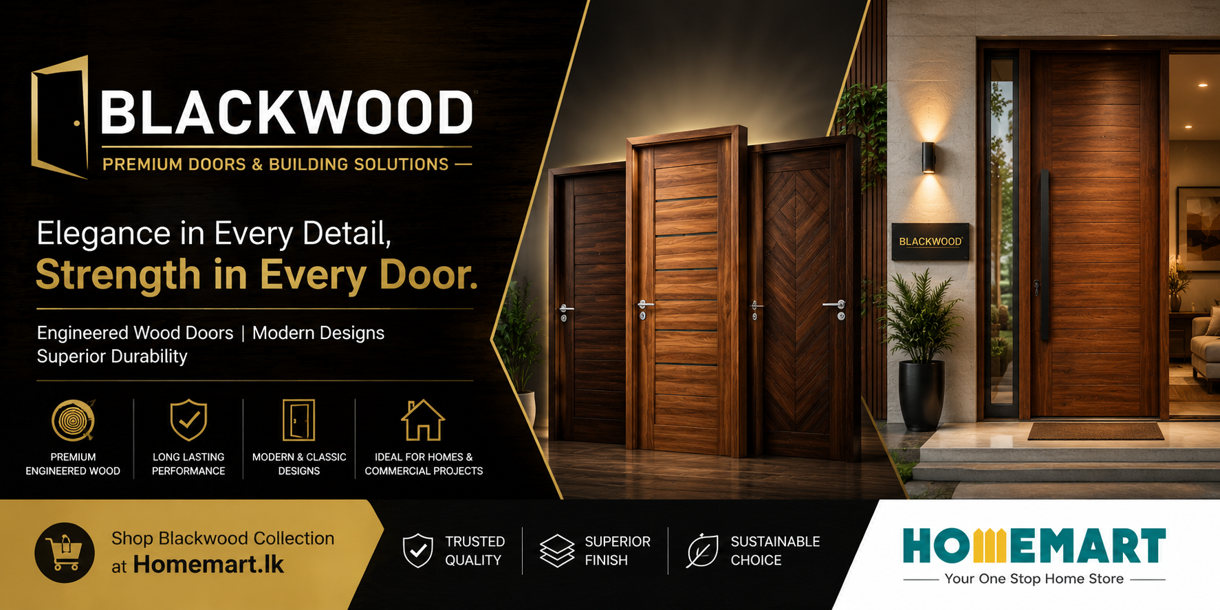 Blackwood Engineered Doors, Burma Teak Doors, Columbia Walnut Doors and Premium Doorsets at Homemart Sri Lanka
